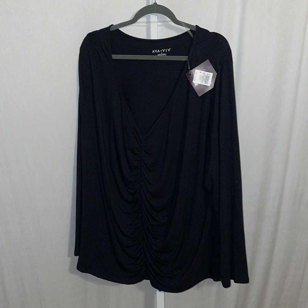 Ava & Viv Rouched Long Sleeve Knit V Neck 4X (28W/30W)